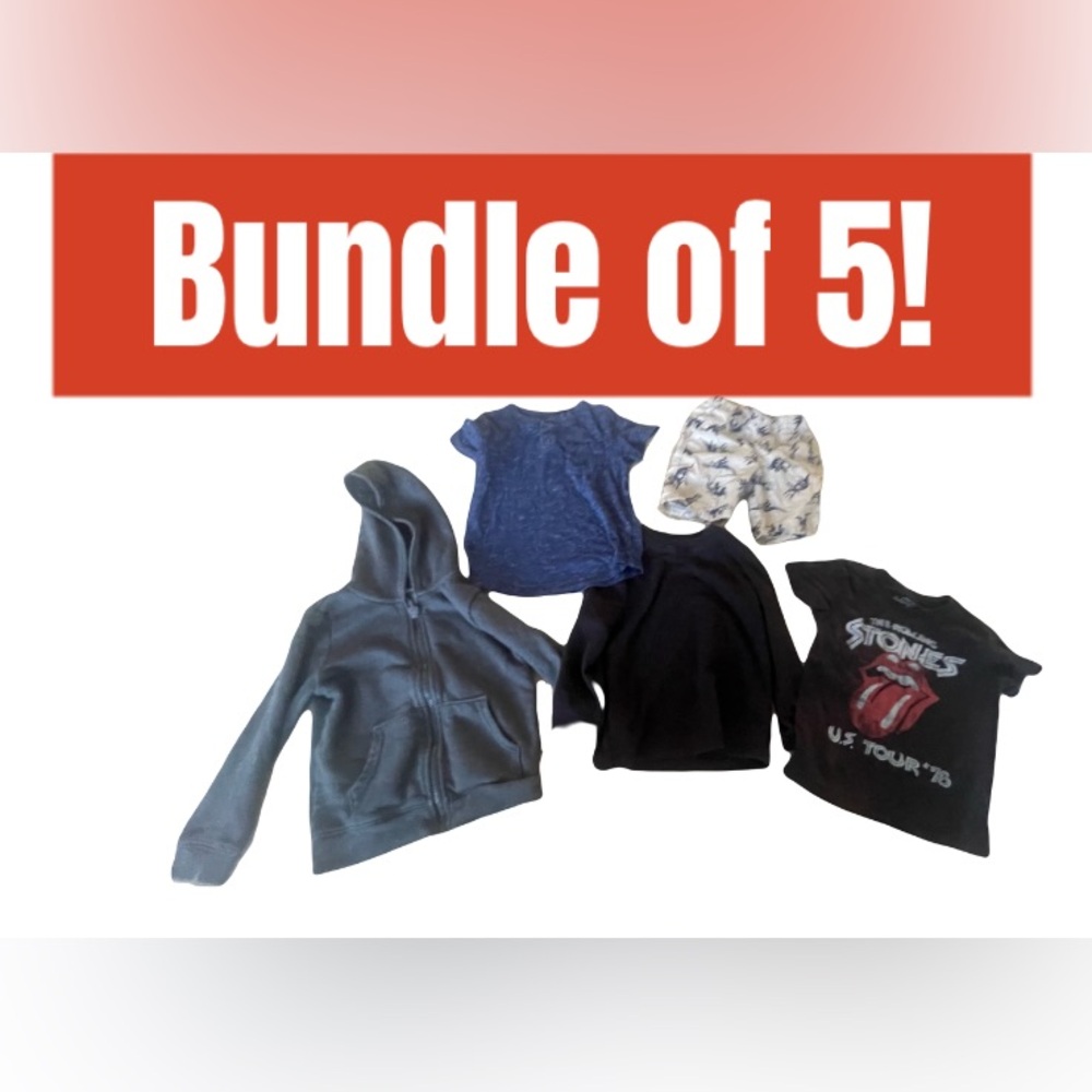 Bundle of 5 Toddler size 4T shirts, hoodie and shorts